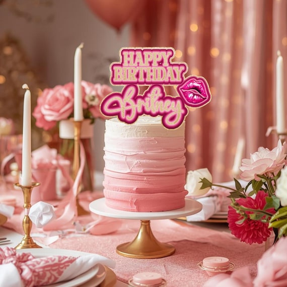 Happy Birthday Name Cake Topper | Custom Lip Color Topper | Personalized Name & Lips Cupcake Toppers | Birthday Party Decorations
