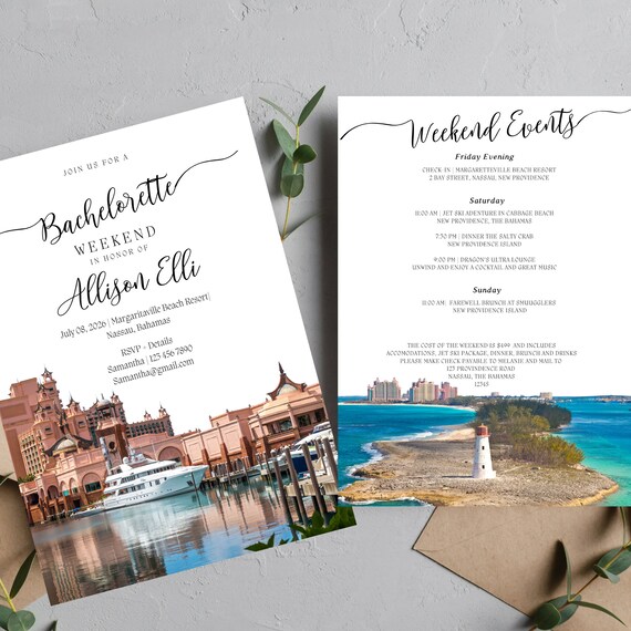 Bahamas Bachelorette Invitation Template, Bahamas Bachelorette Itinerary, Printable Tropical Beach Weekend Invite, Instant Download #BAH