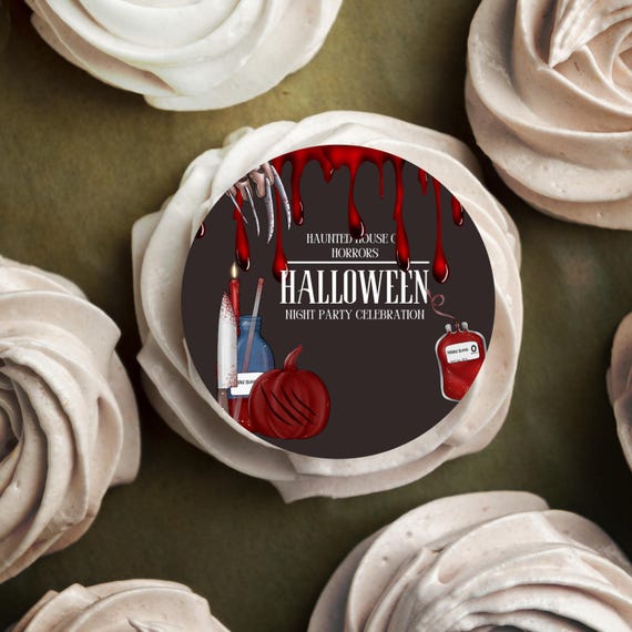 Edible Halloween Horror Cupcake Toppers – Blood Drip Scary Cake Decorations, Spooky Party Decor, Halloween Cookies Toppers