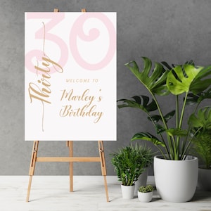 Pink Birthday Welcome Sign Template, Editable Any Age Ladies, Birthday Welcome Banner, Printable Bday Signs, Custom Pink and Gold Party