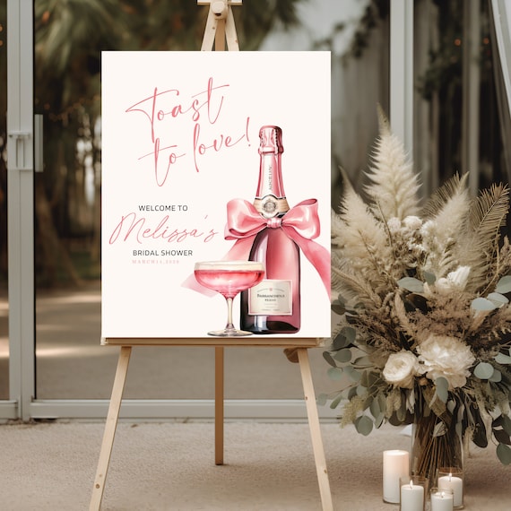 Editable Bridal Shower Welcome Sign Custom Toast To Love Banner, Pink Champagne  Wine Décor - Pink Bow & Wine Theme, Digital and Print