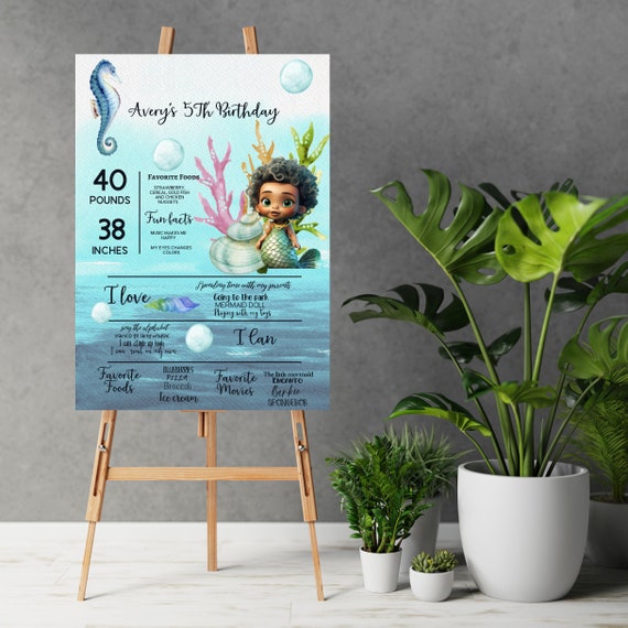 African Mermaid Milestone Sign Template, Mermaid Birthday Party Milestone, Under the Sea Birthday Banner, Editable Signs, Print and Digital