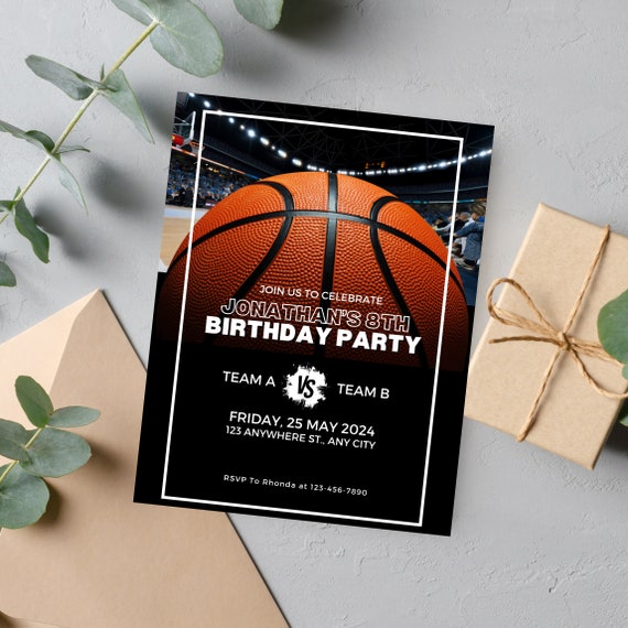 Customizable Basketball Birthday Invitation Template, Editable Digital Templates for Sports Enthusiasts - Instant Download