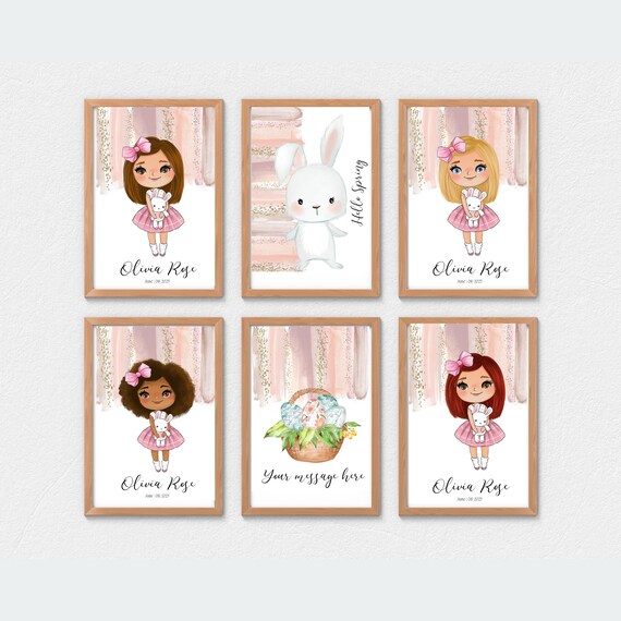 Easter Girl Wall Art Prints, Kids Easter Bedroom Decor, Playroom Prints, Spring wall Prints, Printable Bunny Wall Art, Print or Digital #EWA