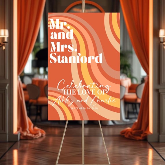 Retro Wedding Welcome Sign Printable, Burnt Orange Boho Instant Download, Editable Anniversary Party Sign Template