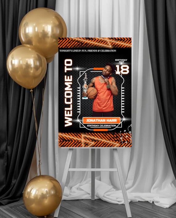 Basketball Welcome Sign, Sports Player Card Poster, Custom Photo Party Decor, MVP Theme Entrance Board, Personalized Birthday Banner