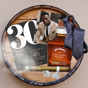 Editable Whiskey and Cigars Digital Birthday Invitation | Gentlemen&#39;s Social Media Party Announcement Template | Classy Celebration Invite