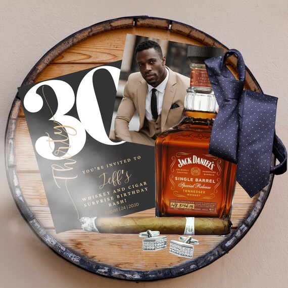 Editable Whiskey and Cigars Digital Birthday Invitation | Gentlemen's Social Media Party Announcement Template | Classy Celebration Invite