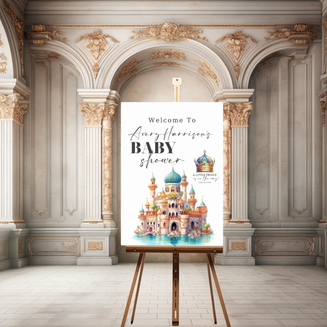 Editable Blue Castle Baby Shower Welcome Sign Template - Little Prince ...