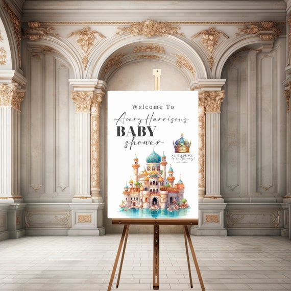 Editable Blue Castle Baby Shower Welcome Sign Template - Little Prince on the Way Party Banner - Fairytale Theme - DIY Printable