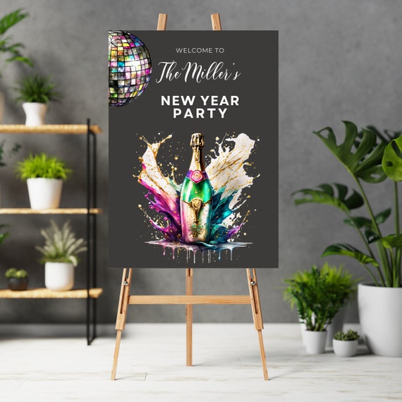 Printable New Year's Welcome Sign Template - Happy New Year Decor - DIY Party Banner - Festive New Year Eve Party - Welcome Party Printable