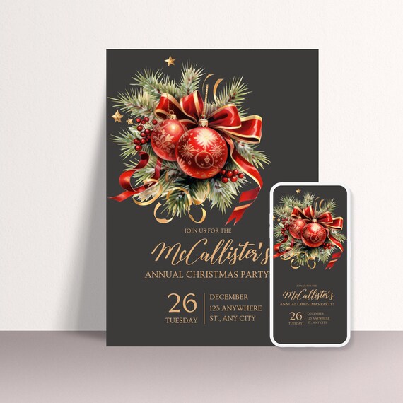 Annual Christmas Party Invitation Template, Holiday Christmas Celebration Invite, Printable Winter Xmas Invitations, Print and Digital