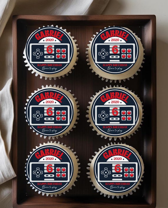 Video Game Cupcake Toppers, Gamer Birthday Cake Topper, Edible Frosting Sheet Wafer Paper, Non Edible, Custom Name Age