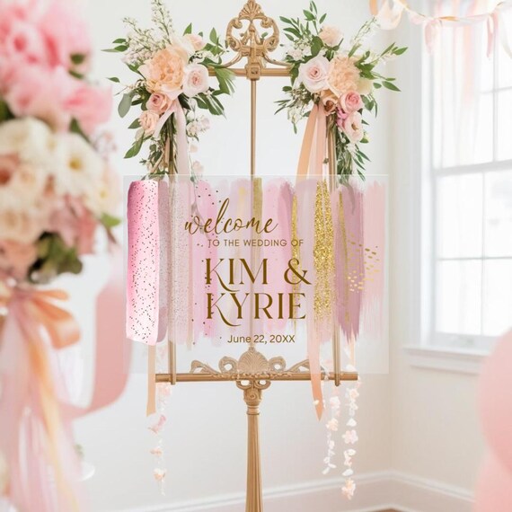 Blush Pink & Gold Custom Acrylic Welcome Sign - Personalized Wedding, Bridal Shower, Baby Shower Sign, Elegant Event Decor