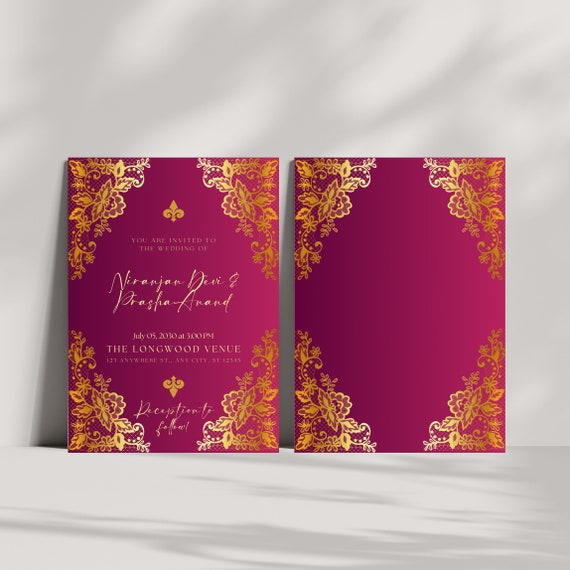 Traditional Red and Gold Indian Wedding Invitation Template - DIY Ethnic Wedding Announcement, Elegant & Customizable Wedding Details Invite