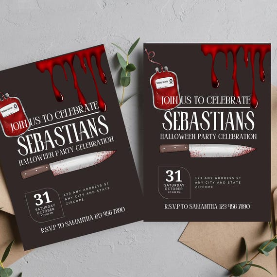 Editable Halloween Invitation Template - Spooky Party Printable Invite, Customizable Blood Dripping Killer Invitation, Halloween Party