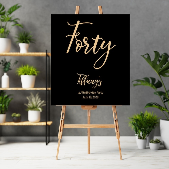 Personalized 40Th Birthday Backdrop, Any Age Black and Gold Banner, Custom Minimalist Tapestry, Bday Party Sign, Photo Booth
