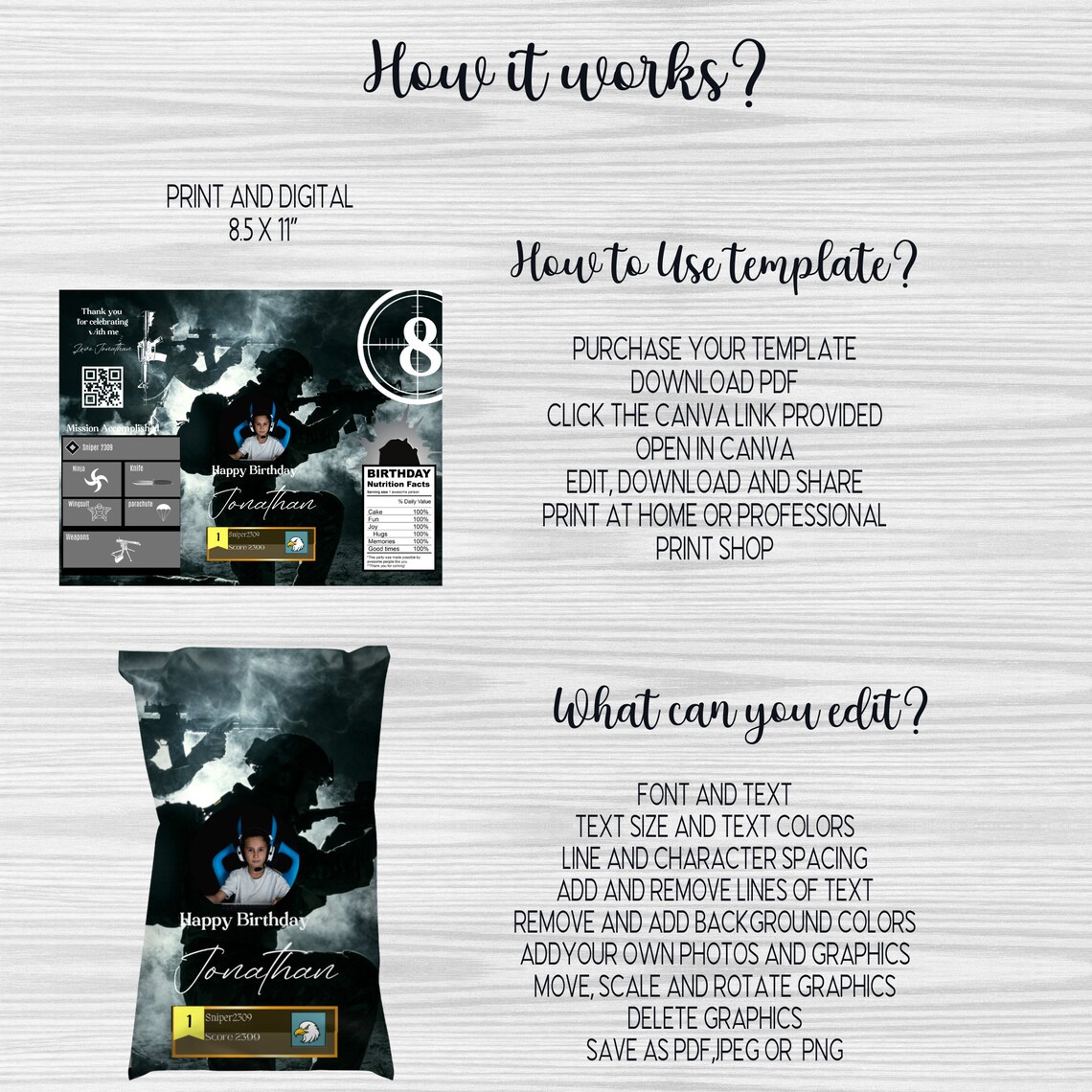 Video Game Birthday Chip Bag, Gamer, Gamer Party Favor Template, Custom ...