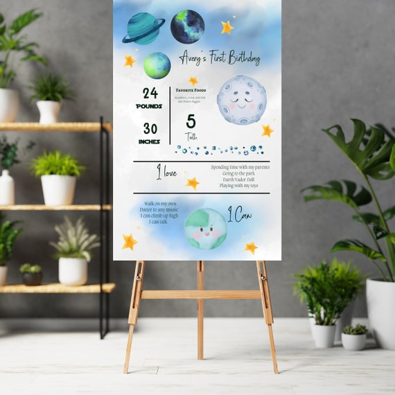 Space Birthday Milestone Sign Template, Blue Galaxy Birthday Party Signs, Houston We Have a One Year Old, Stars Birthday Banner, #SBB