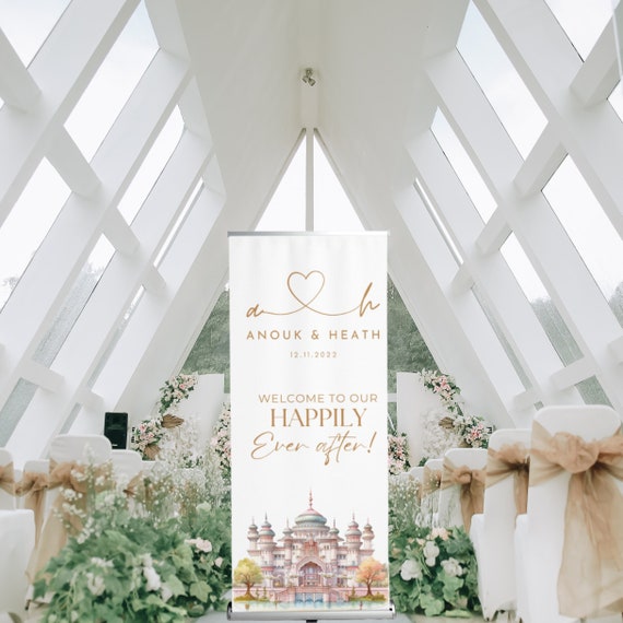 Fairytale Castle Wedding Printable Welcome Retractable Sign, Princess Wedding Welcome Sign Banner, Happily Ever After Editable Banner