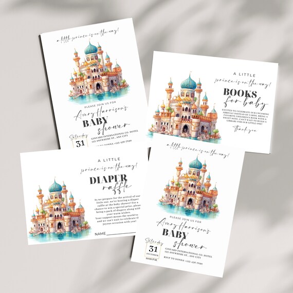 Blue Castle Baby Shower Invitation Suite | A Little Prince on the Way | Fairytale Theme, Custom Royal Books For Baby, Diaper Raffle