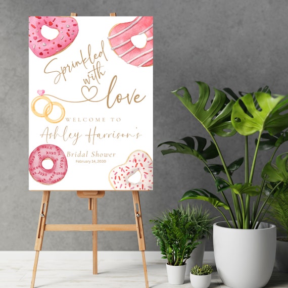 Donuts Bridal Shower Welcome Sign Template, Bridal Sprinkle Love Banner, Donuts and Diamonds Shower Printable, Editable Bridal Luncheon