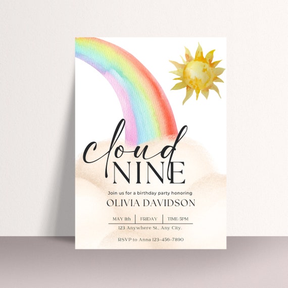 Rainbow Clouds Birthday Invitation Template | Customizable for Any Age | Watercolor Party Invites | Printable Instant Download