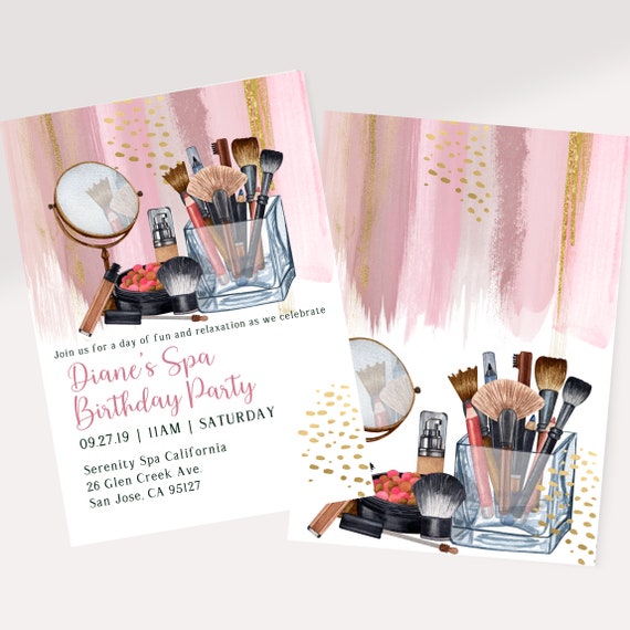 Spa Day Birthday Invitation Template, Girly Slumber Party, Sleep Over Makeup Bday, Glam Girls Night Out Printable, #SBP1