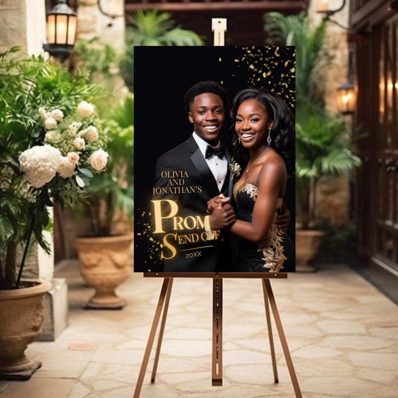 Elegant Black & Gold Prom Welcome Sign | Custom Photo Prom Send-off ...