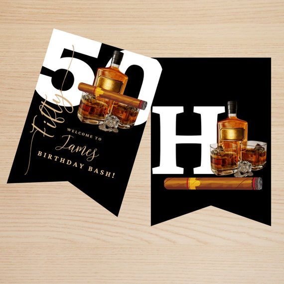 Whiskey and Cigars Bunting Banner, Whiskey Party Printable Decor, Cigar Bar Sign Template, Cigar Lounge Decor, Whiskey Party Theme