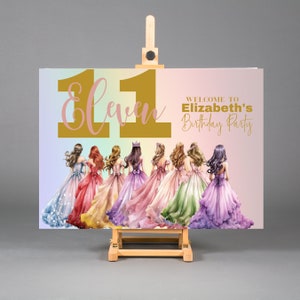 Cartello di benvenuto per il compleanno della principessa, striscione personalizzabile per la festa della principessa, decorazioni personalizzate per il compleanno, cartelli per il compleanno da favola, stampa e digitale