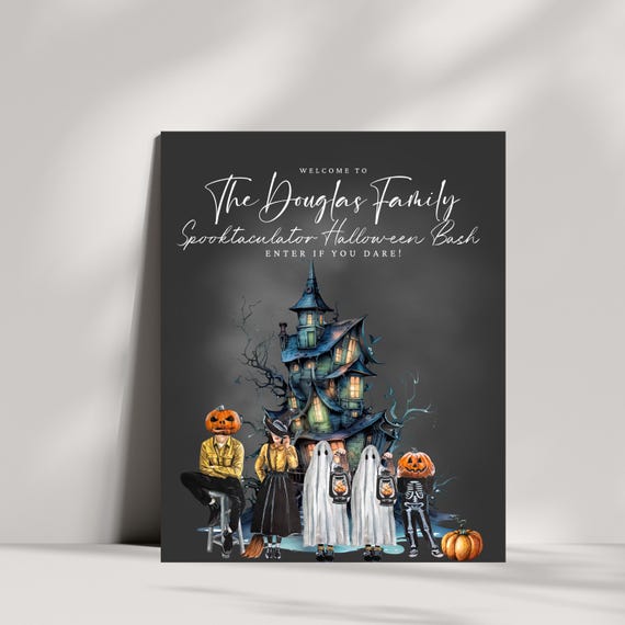 Editable Family Halloween Party Welcome Sign | Spooky Haunted House Party Poster | Custom Halloween Event Decor, Halloween Entrance Sign