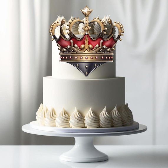 Edible Red and Black Crown Cake Wrap - Royal Frosting Sheet Cake Decor, King Queen Birthday Party, Luxury Cake Topper, Regal Theme Cake Wrap