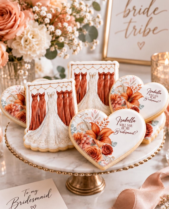 Personalized Bridesmaid Cookie Toppers, Edible Cake & Cupcake Toppers, Bridesmaid Proposal, Custom Wedding Treat, Bridal Party