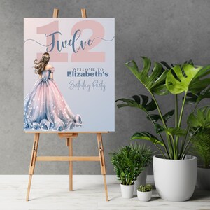 Princess Birthday Welcome Sign, Royal Party Entrance Decor, Pink and Blue, Customizable Banner, Girls Birthday Decorations, Print, Digital