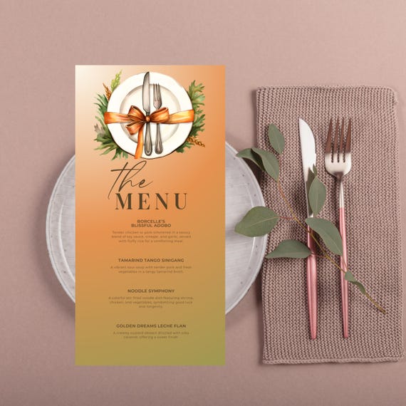 Editable Fall Thanksgiving Dinner Menu Template | Autumn Holiday Feast Menu | Custom Printable Thanksgiving Menu for Family Gatherings
