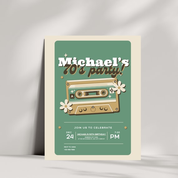 70's Retro Birthday Invitation Template | Editable, Printable, 1970s Party Invite | Groovy 70's Themed Celebration, Back to the 70s