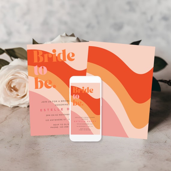 Editable Retro Bridal Shower Invitation - Groovy 70's Themed Bridal Party Invite Hippie-Chic Celebration, Funky Vibes and Retro Flair