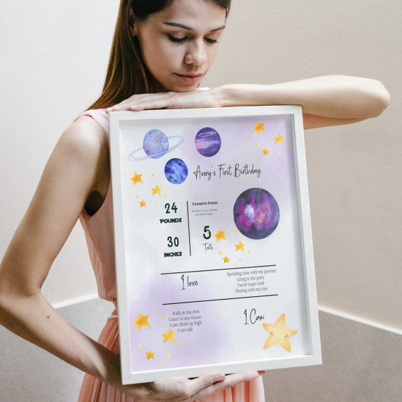 Space Birthday Milestone Sign Template, Purple Galaxy Birthday Party Signs, Houston We Have a One Year Old, Stars Birthday Banner, #SBP