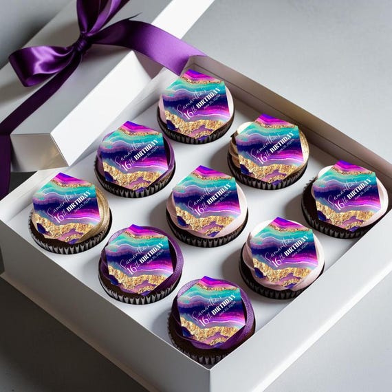 Purple Pink Geode Edible Cupcake Toppers & Cake Decorations – Birthday, Bridal Shower, Baby Shower Party Favors