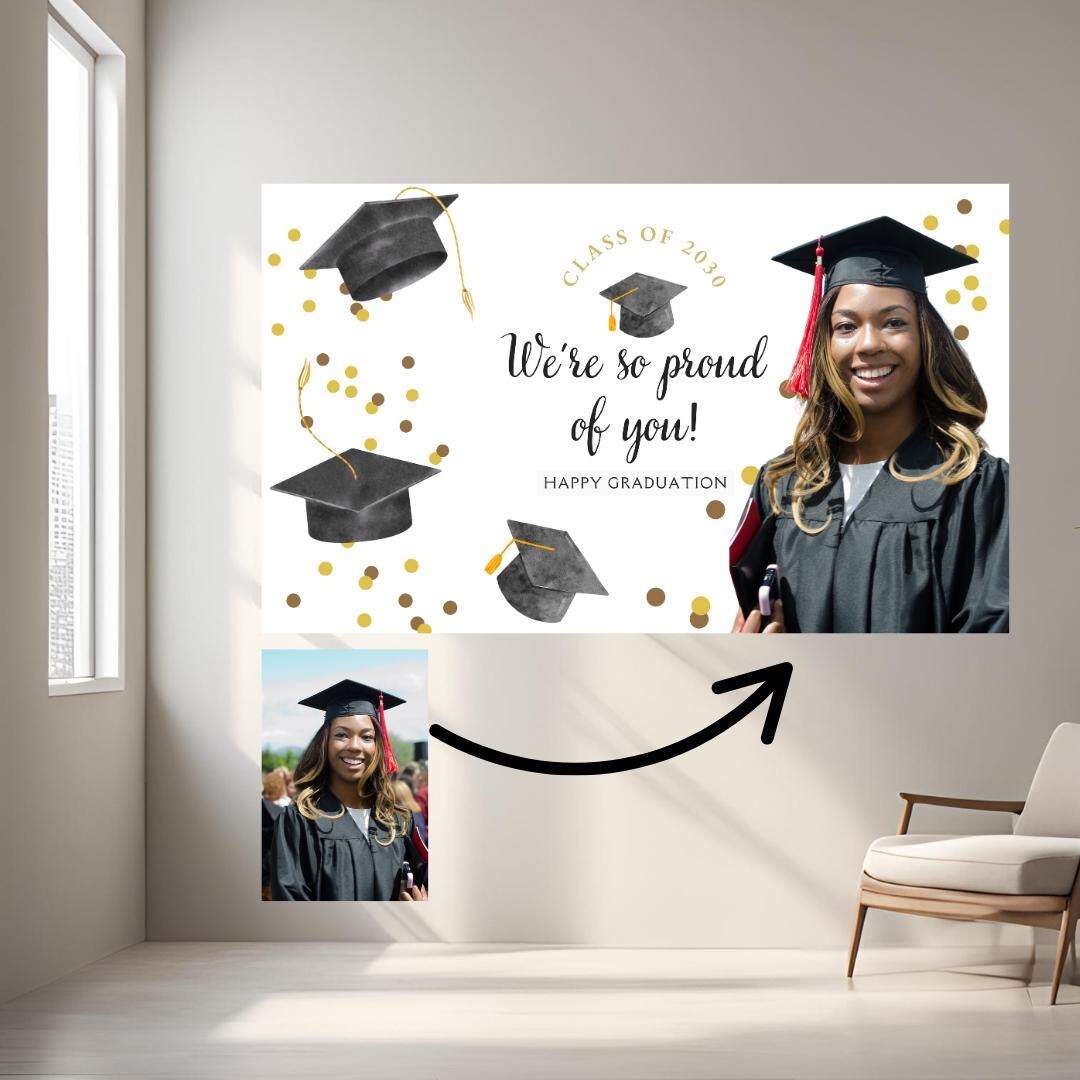 Black and Gold Graduation Welcome Sign Class of 2025 | Custom Photo ...