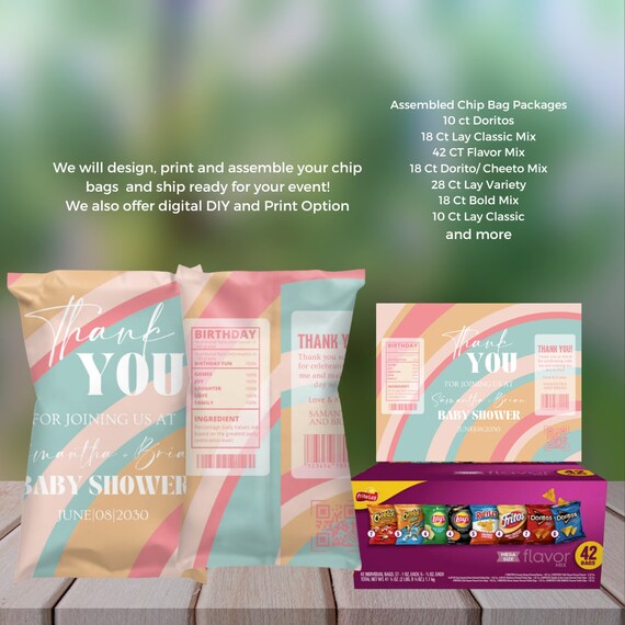 Retro 70's Baby Shower Thank You Chip Bag Template | Groovy Favor Label | Hippie Party Decor | Pastel Funky Vibe Label | DIY Printable Decor