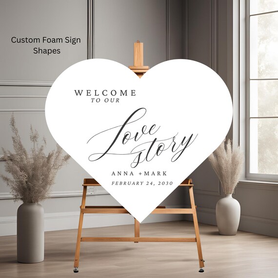 Wedding Love Story Welcome Sign | Heart Shaped Foam Board | Modern Wedding Entrance Sign | Personalized Wedding Decor | Custom Board Sign