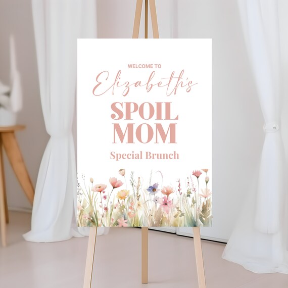 Spring Flowers Mother's Day Brunch Welcome Sign, Floral Poster Template, Editable Mom's Day Sign | Spring Party, Instant Download