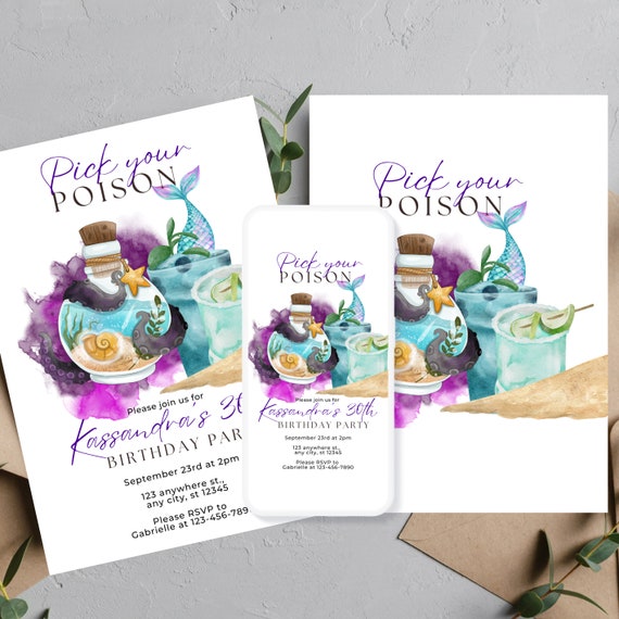 Adult Villain Birthday Invitation Template, Pick Your Poison Party Invitations, Editable Halloween Cocktail Invite, Custom Scary Printable