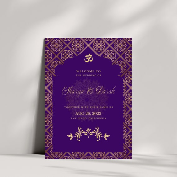 Royal Indian Wedding Welcome Sign - Hindu Decor & Engagement Entrance - Editable Template for Grand Celebration, Instant Download