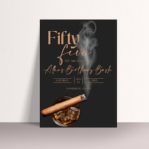 Faire-part d'anniversaire modifiable whisky & cigare - modèle d'invitation pour hommes de tout âge - imprimable, téléchargement numérique - faire-parts de fête personnalisés