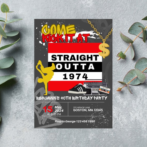 Adult Hip Hop Birthday Invitation, Editable, Invitation for Men, Hip Hop Party, Any Age, Printable, RETRO, 80s, 90s, Graffiti Template