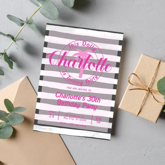 Pink Stipes Editable Birthday Party Invitation, Ladies Birthday Party Invite, Printable Editable Pink Stripes Theme Template, #BBS