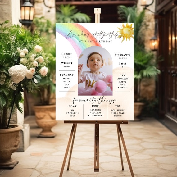 Rainbow Clouds Birthday Milestone Sign Template | Customizable for Any Age | Watercolor Party Banner | Printable and Digital Download